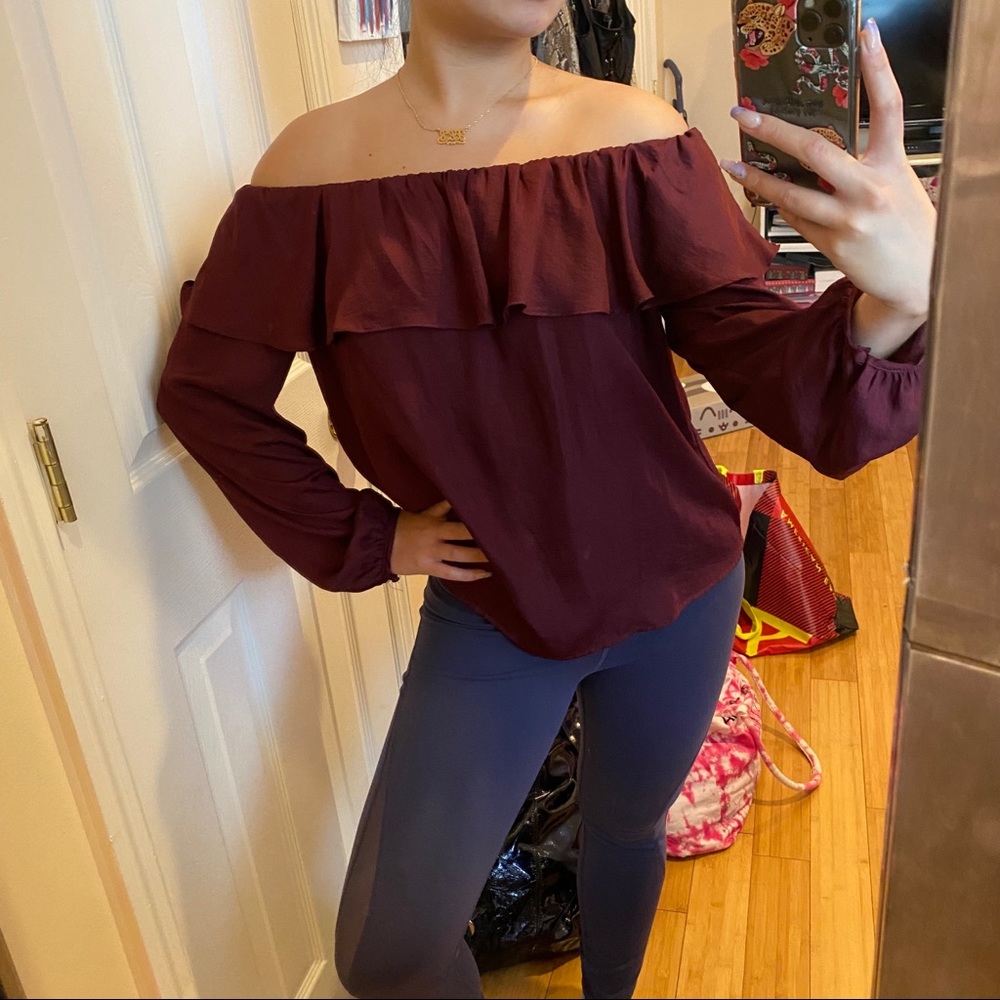Burgundy off the shoulder blouse